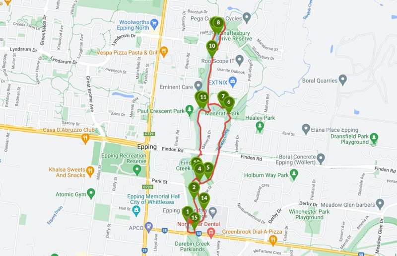 Darebin Creek and Findons Creek Loop Walk (Epping) Map