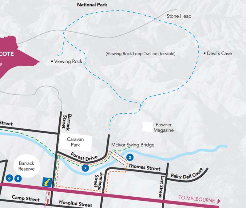 Heathcote Walks Viewing Rock and Devils Cave Viewing Rock Map